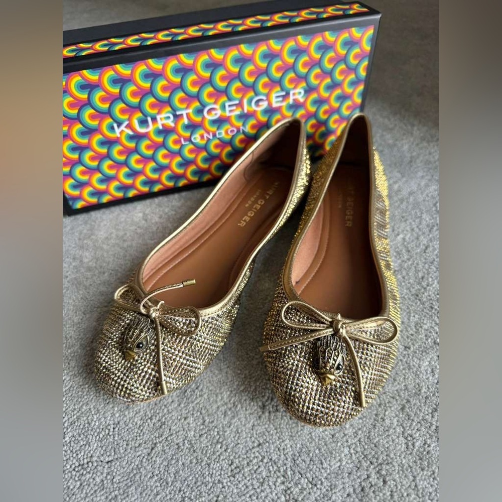 Kurt Geiger women gold flats